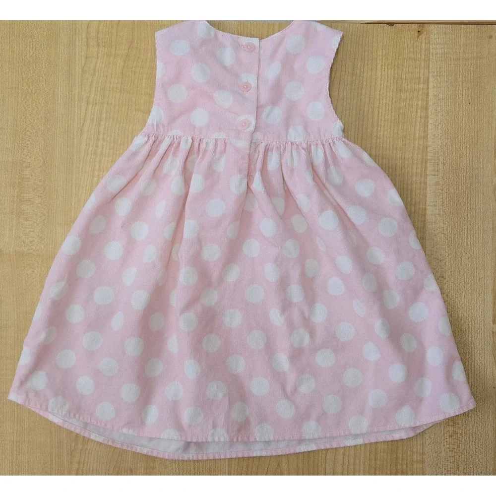 Vtg 2007 Gymboree Pink White Polka Dot Corduroy Dress 12-18 Months Sleeveless - Picture 2 of 4